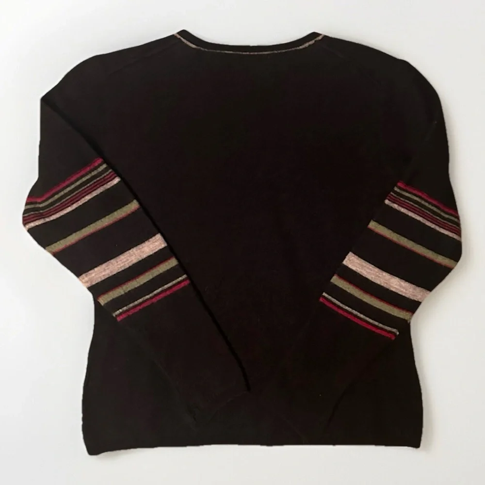 Smartwool Brown V-Neck Sweater with Striped Sleeves youth large - Picture 2 of 6